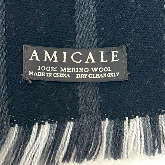 Amicale Men’s Wool Scarf Black Gray Striped 10,5x68 inches - Picture 7 of 7